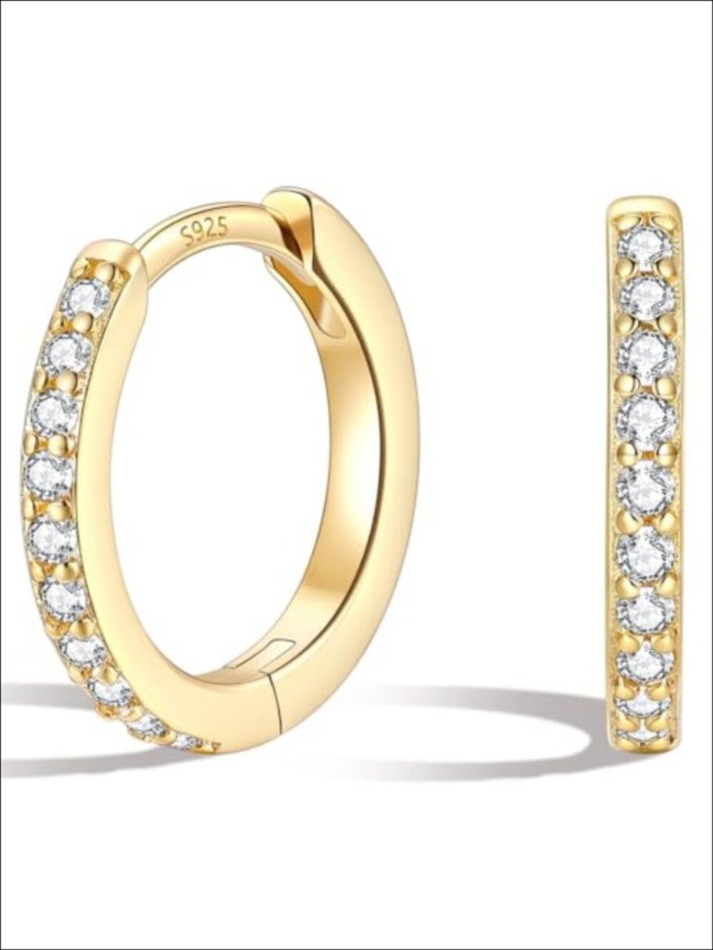 Sterling Silver Huggie Hoop Earrings 14k Gold Plated Cubic Zirconia 10MM